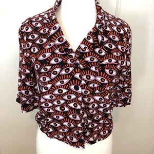 Monki eyes crop top button down shirt high low hem